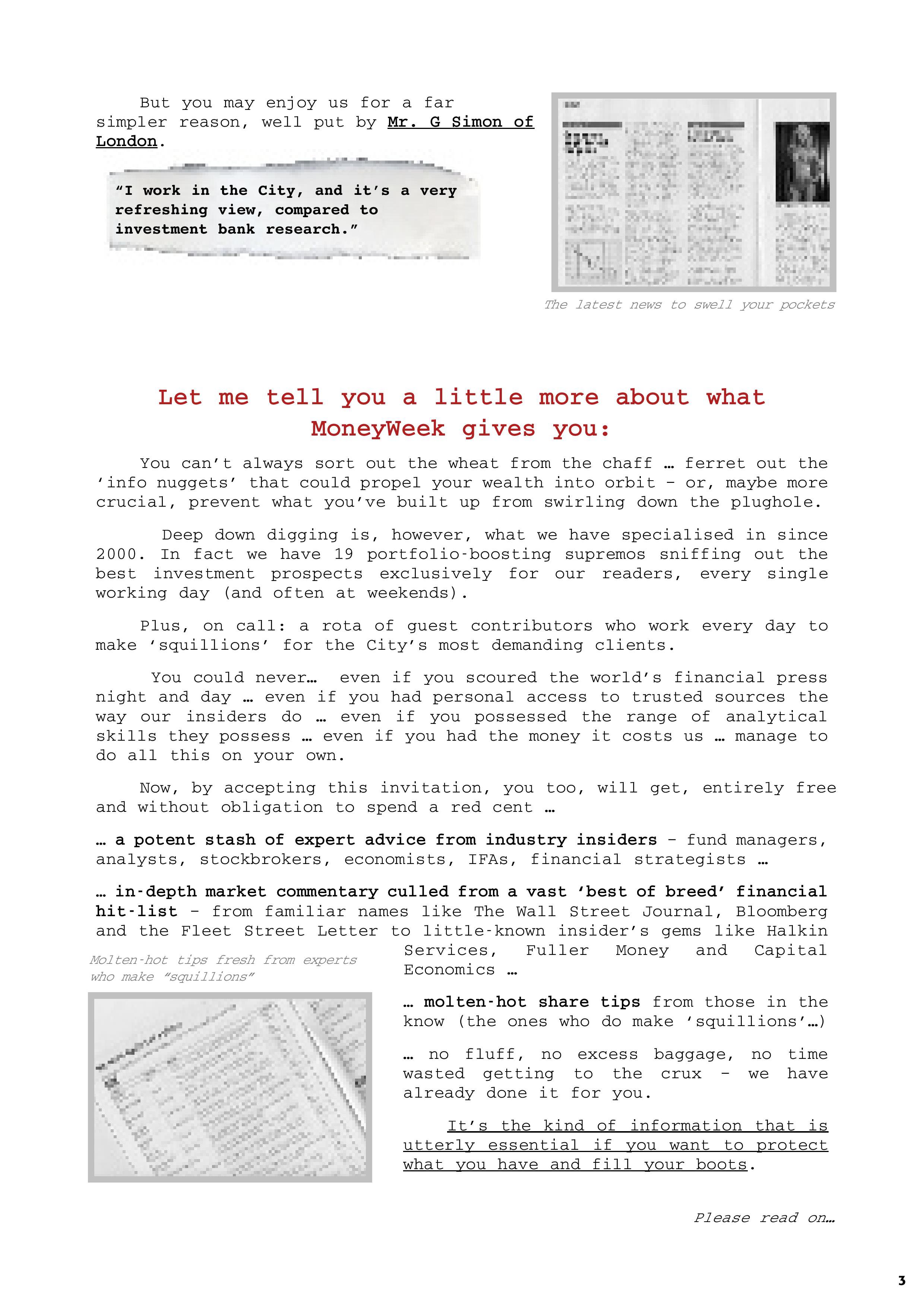 Money Week letter